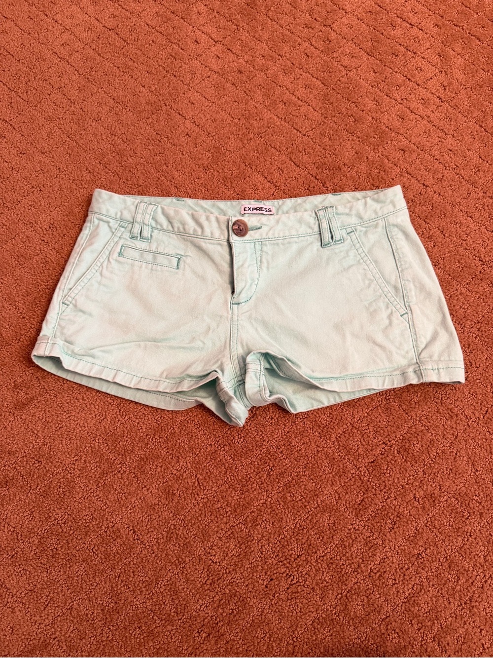 Express Teal Low Rise Shortie Shorts Khaki Women’s Size 0
